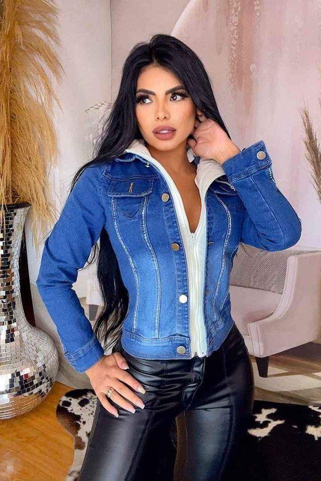 Chaqueta en jean con mangas de algodón